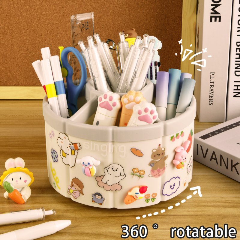 Rotatable Large Capacity Multi-Functional Metal ABS Pen Holder round Desktop Stationery Storage Box for Home or Office Supplies