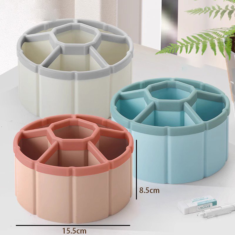 Rotatable Large Capacity Multi-Functional Metal ABS Pen Holder round Desktop Stationery Storage Box for Home or Office Supplies