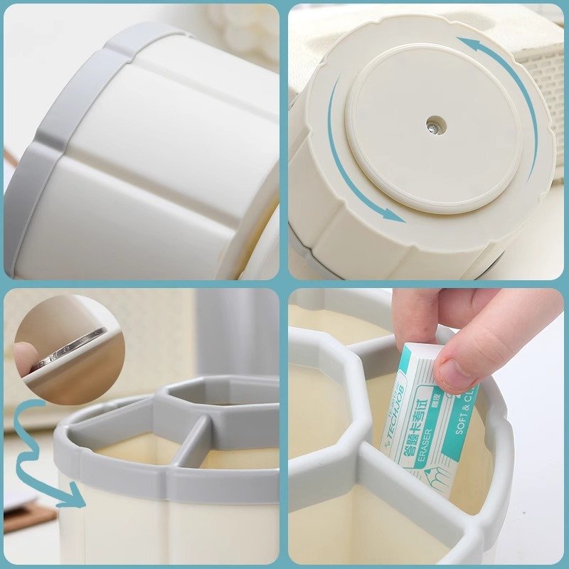 Rotatable Large Capacity Multi-Functional Metal ABS Pen Holder round Desktop Stationery Storage Box for Home or Office Supplies