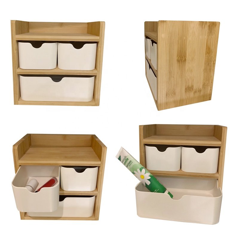 Multipurpose Home Office 3 Tier Wooden Bamboo Fiber Desktop Jewelry Cosmetic Makeup Storage Organizer Desk Drawer Box