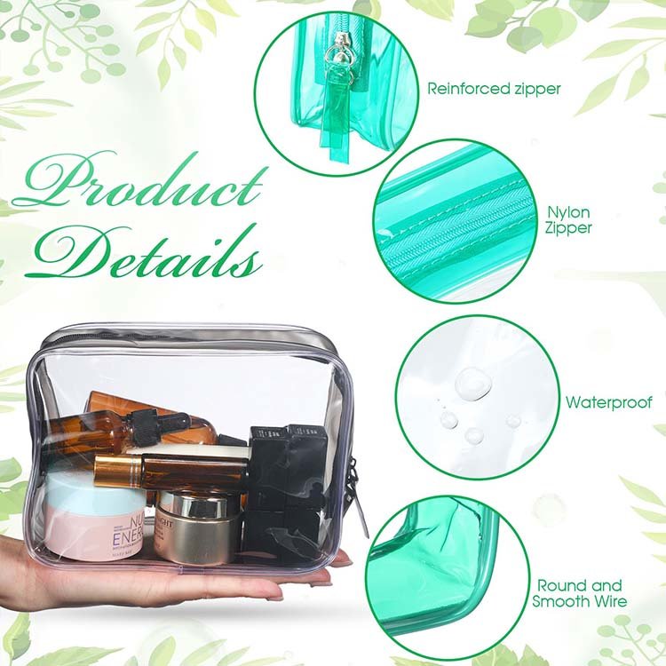 Custom Logo Travel Eco Waterproof Transparent Cosmetics Ziplock PVC Organizing Makeup Pouch Carry On Compliant Toiletries Bag