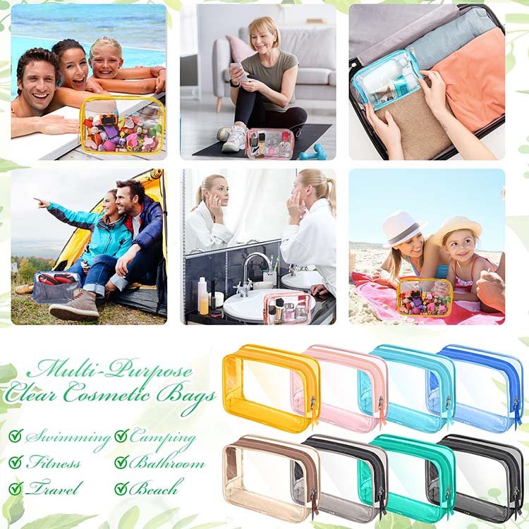Custom Logo Travel Eco Waterproof Transparent Cosmetics Ziplock PVC Organizing Makeup Pouch Carry On Compliant Toiletries Bag