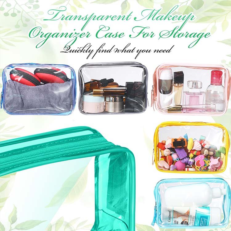Custom Logo Travel Eco Waterproof Transparent Cosmetics Ziplock PVC Organizing Makeup Pouch Carry On Compliant Toiletries Bag