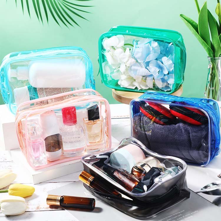 Custom Logo Travel Eco Waterproof Transparent Cosmetics Ziplock PVC Organizing Makeup Pouch Carry On Compliant Toiletries Bag