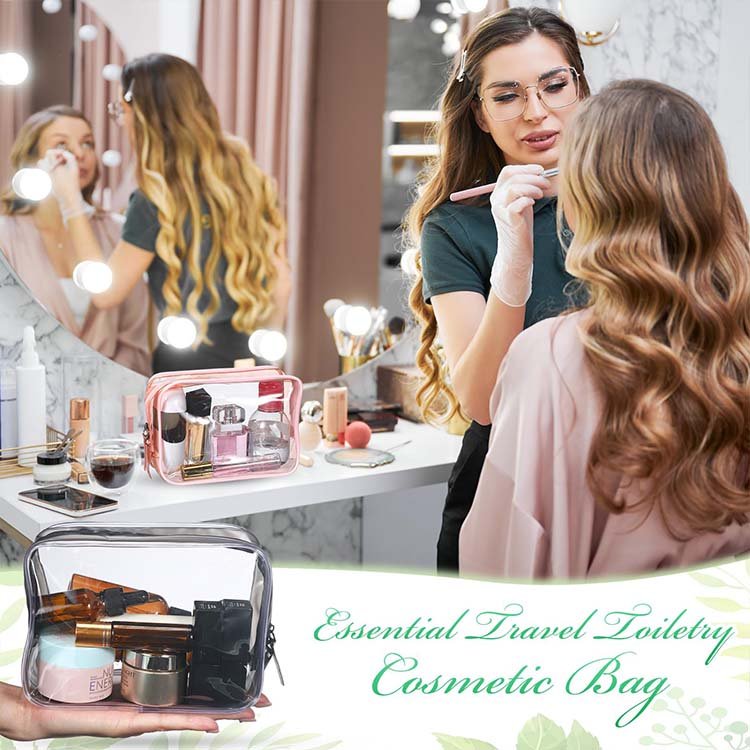 Custom Logo Travel Eco Waterproof Transparent Cosmetics Ziplock PVC Organizing Makeup Pouch Carry On Compliant Toiletries Bag