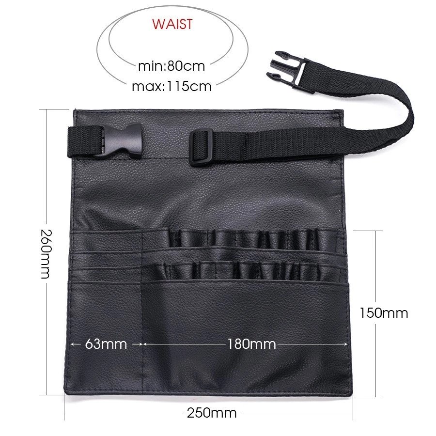Portable Artist Belt Cosmetic Brush Holder Black PU Luxury Leather Makeup Brushes Organizer with pocket & Your Logo