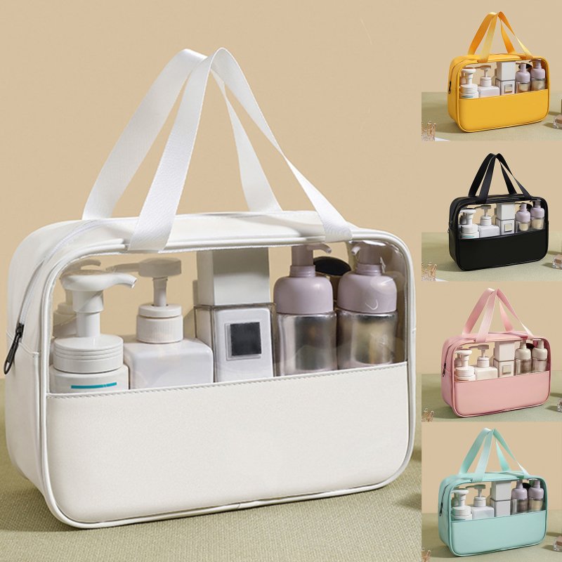 New Style Contrast Color Transparent Waterproof Cosmetic Bag Large Capaity Travel Toiletry Storage Bag