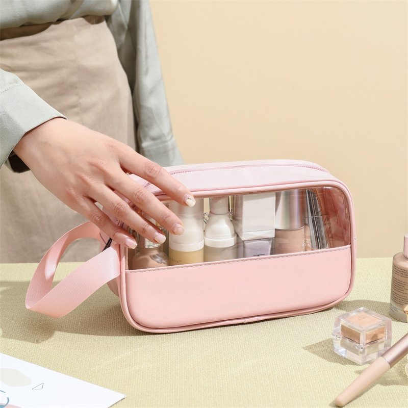 New Style Contrast Color Transparent Waterproof Cosmetic Bag Large Capaity Travel Toiletry Storage Bag