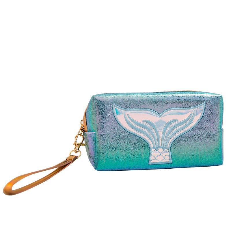 New Women Makeup Bag Laser Synthetic Leather Travel Small Organizer With Embroidery Mermaid Tail Ladies women Makeup Organizers