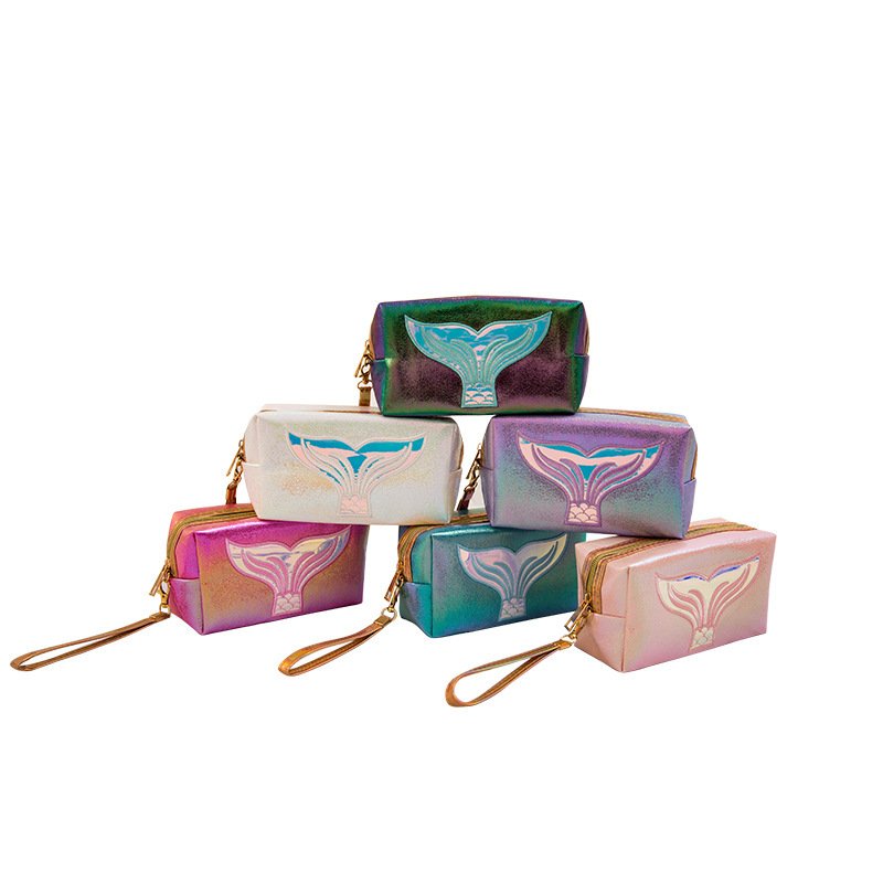 New Women Makeup Bag Laser Synthetic Leather Travel Small Organizer With Embroidery Mermaid Tail Ladies women Makeup Organizers