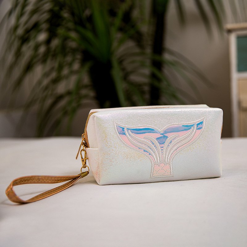 New Women Makeup Bag Laser Synthetic Leather Travel Small Organizer With Embroidery Mermaid Tail Ladies women Makeup Organizers