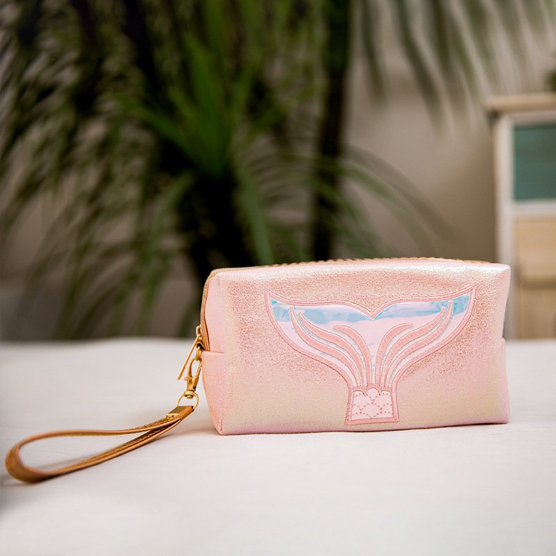New Women Makeup Bag Laser Synthetic Leather Travel Small Organizer With Embroidery Mermaid Tail Ladies women Makeup Organizers