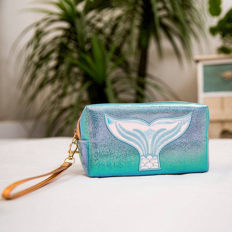 New Women Makeup Bag Laser Synthetic Leather Travel Small Organizer With Embroidery Mermaid Tail Ladies women Makeup Organizers