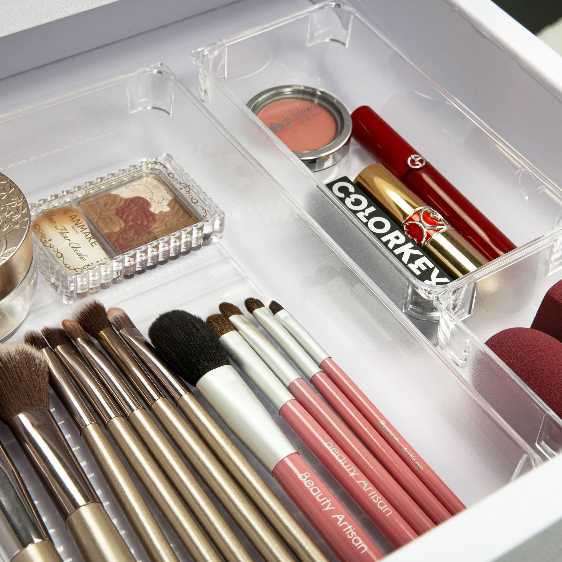 Clear Plastic Drawer Organizers Set, 4-Size Versatile Bathroom and Vanity Drawer Organizer Trays, Storage Bins for Make up