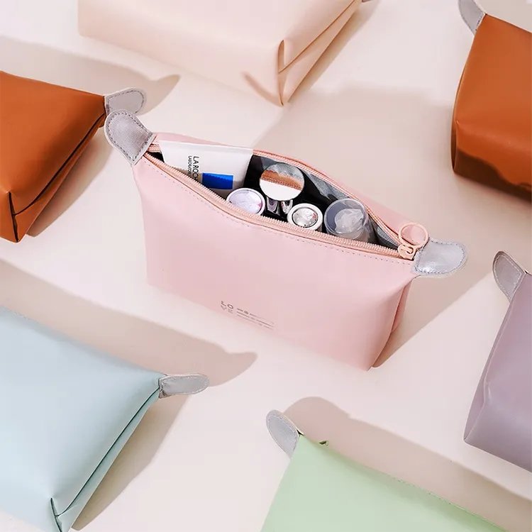 PU leather large opening capacity travel cosmetic bag zipper toiletry makeup bag multi-function travel make up bag