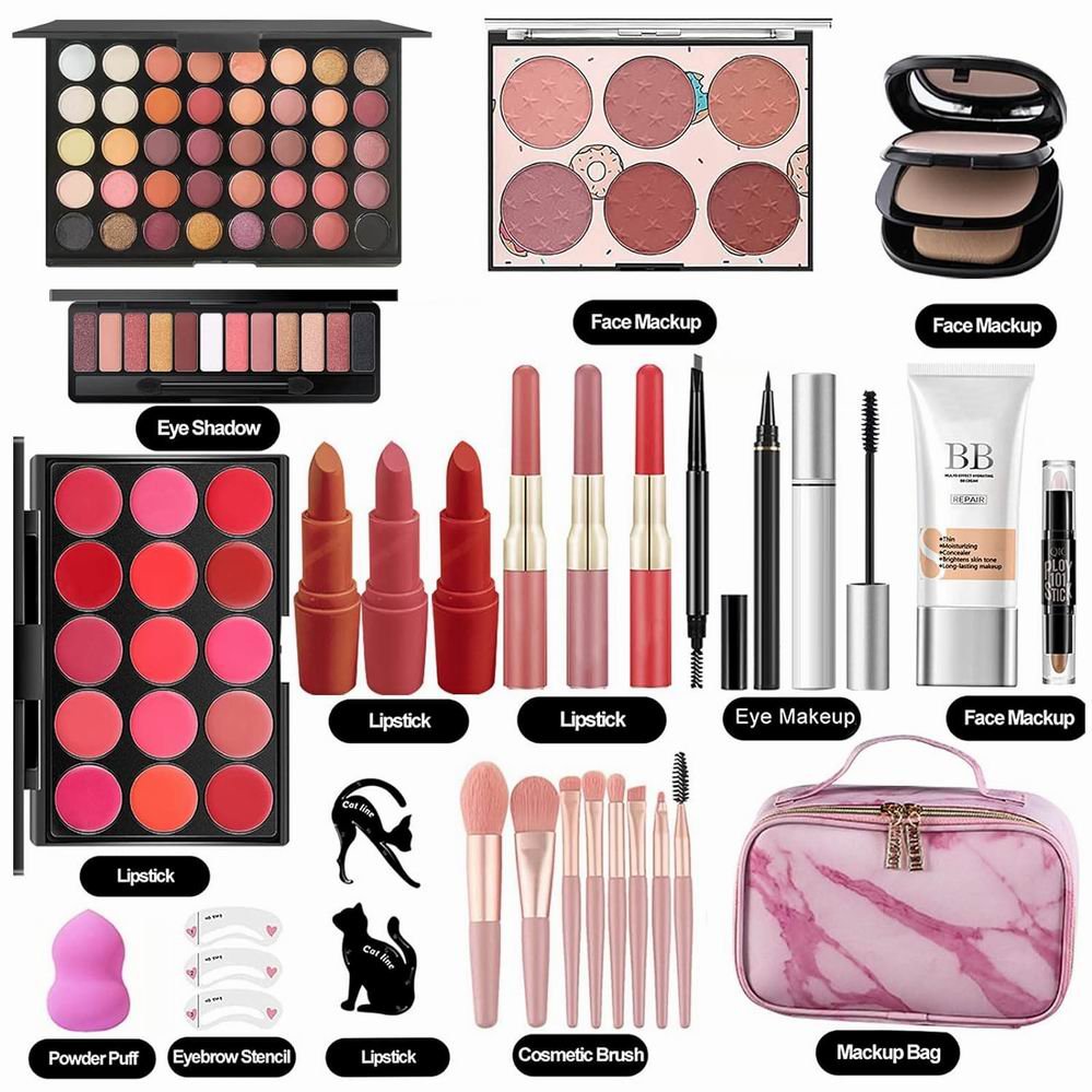 Luxury Pro Pink Blue Makeup Sets Box Cosmetic Book Eyeshadow Blush Eyeliner Makeup Set All in One For Black Women