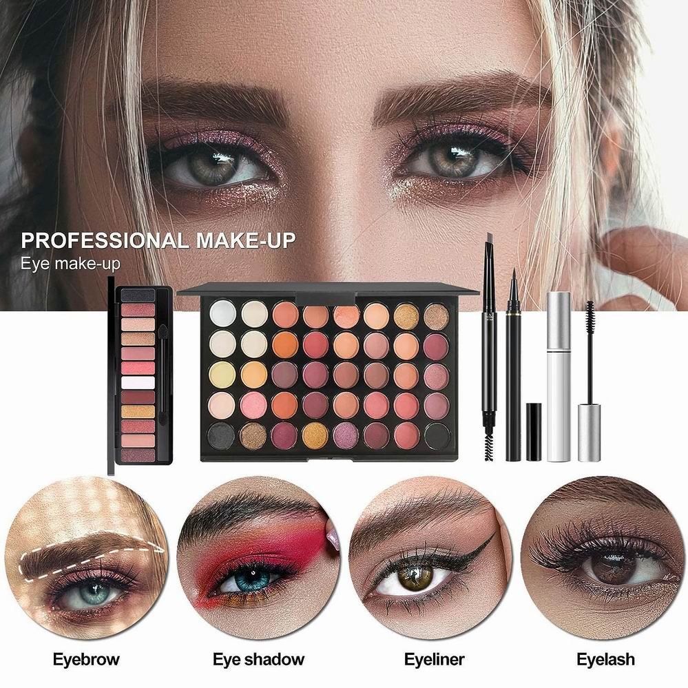Luxury Pro Pink Blue Makeup Sets Box Cosmetic Book Eyeshadow Blush Eyeliner Makeup Set All in One For Black Women