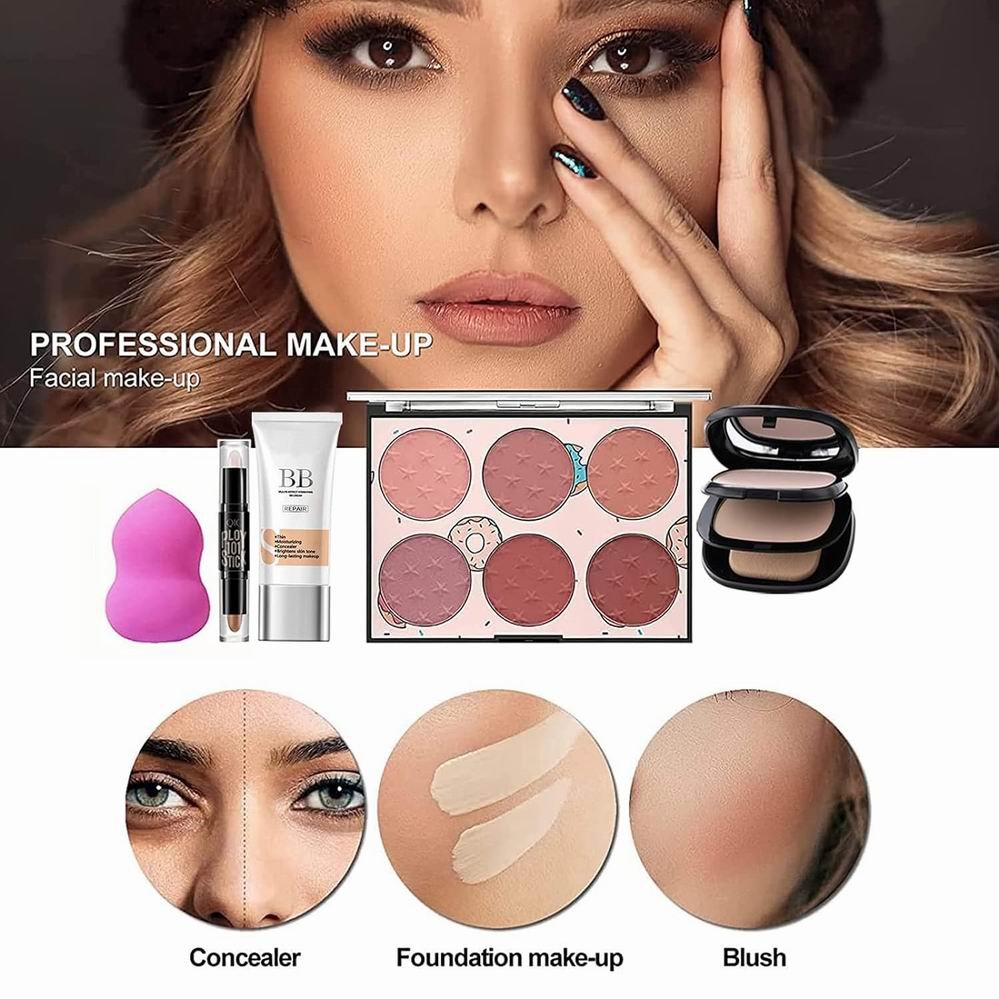 Luxury Pro Pink Blue Makeup Sets Box Cosmetic Book Eyeshadow Blush Eyeliner Makeup Set All in One For Black Women