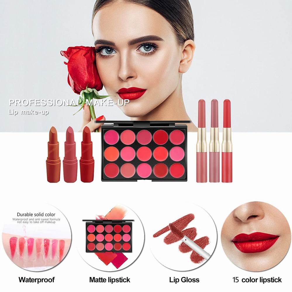 Luxury Pro Pink Blue Makeup Sets Box Cosmetic Book Eyeshadow Blush Eyeliner Makeup Set All in One For Black Women