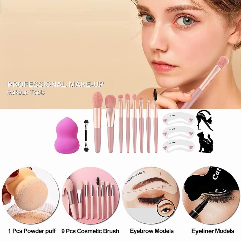 Luxury Pro Pink Blue Makeup Sets Box Cosmetic Book Eyeshadow Blush Eyeliner Makeup Set All in One For Black Women