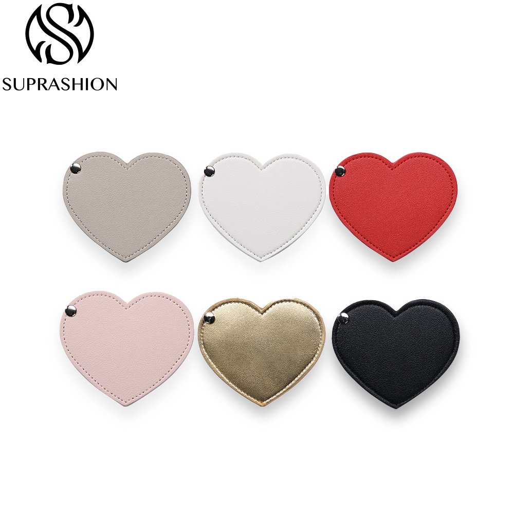 PU leather Folding Beauty Mirror, Love Shape Portable Metal Mirror, Makeup Mirror, Card Pocket Mirror, Student Gift Mirror