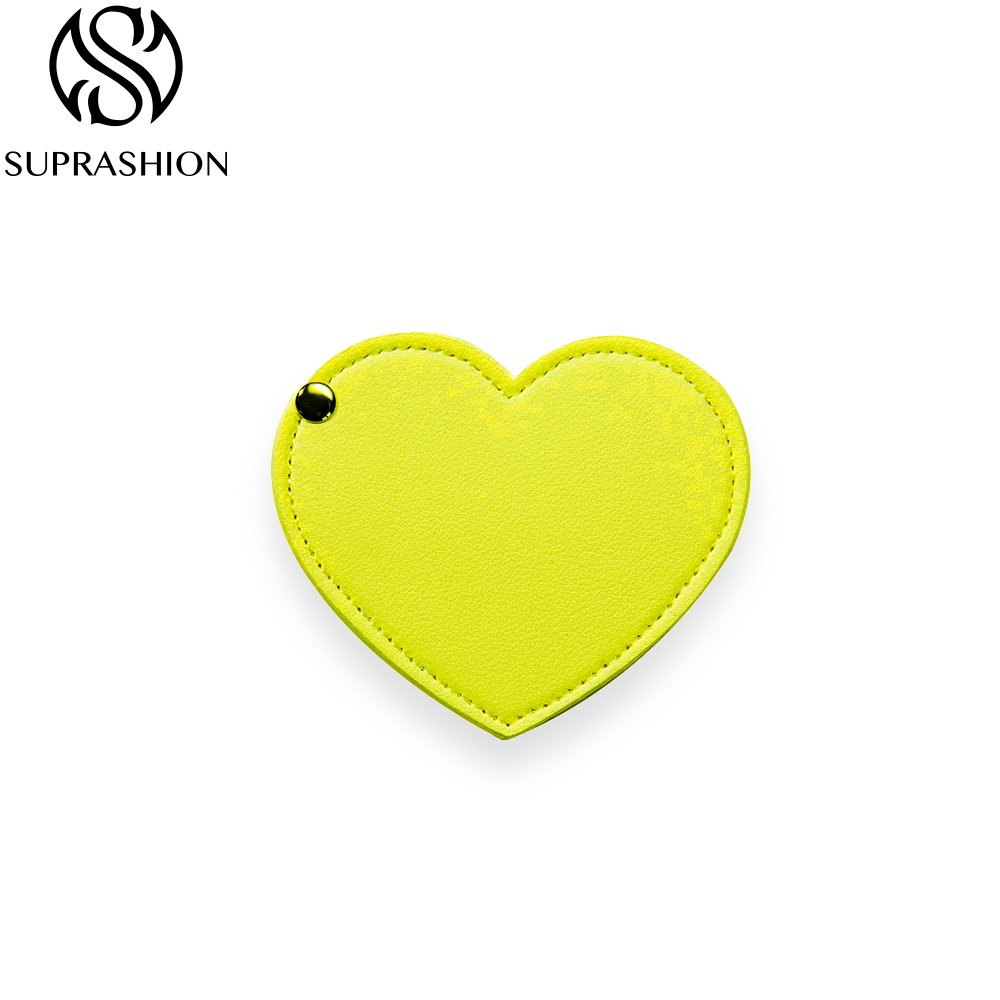 PU leather Folding Beauty Mirror, Love Shape Portable Metal Mirror, Makeup Mirror, Card Pocket Mirror, Student Gift Mirror