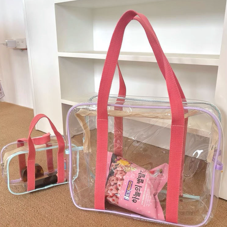Macaron cream colored large capacity pvc transparent waterproof makeup bag storage bag beach bag