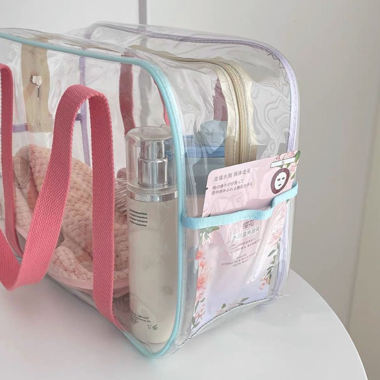 Macaron cream colored large capacity pvc transparent waterproof makeup bag storage bag beach bag