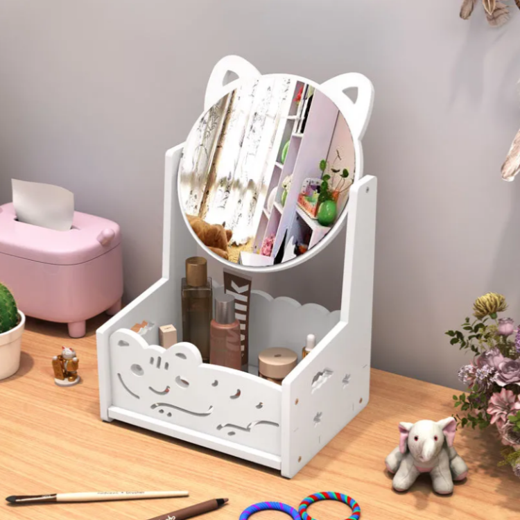 Creative Desktop Makeup Mirror Modern Popular Multi-functional Rotating Mirror Organizing Storage Box