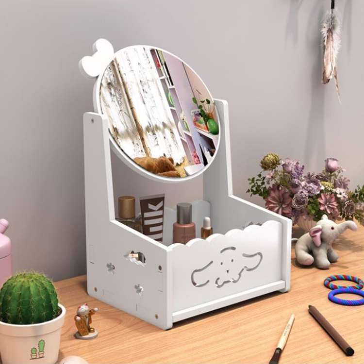 Creative Desktop Makeup Mirror Modern Popular Multi-functional Rotating Mirror Organizing Storage Box