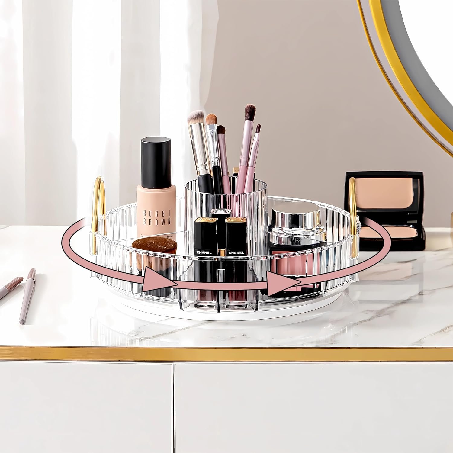 360 Rotating Makeup Organizer Perfume Organizer for Dresser Bathroom Counter Organizer with Makeup Brush Holder