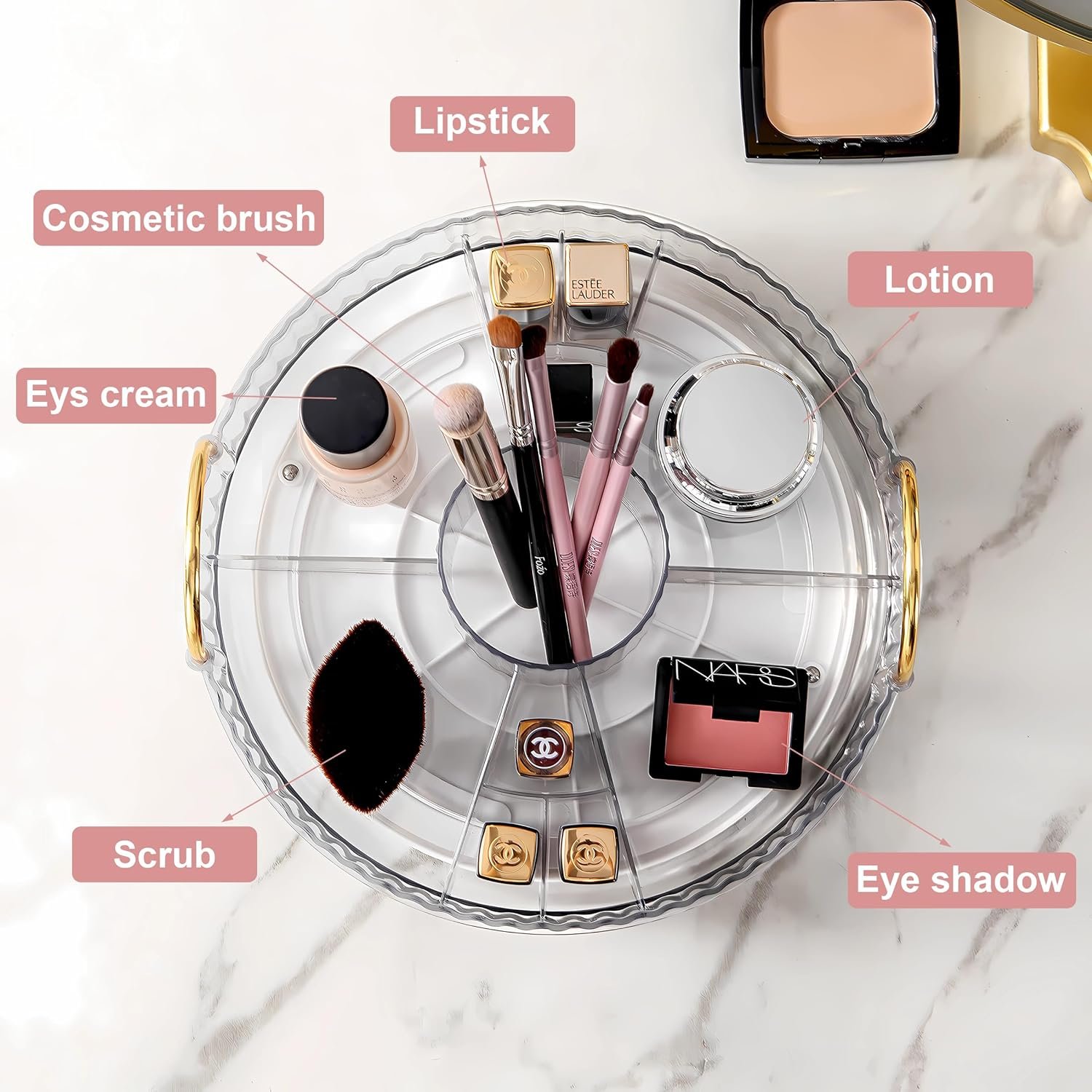 360 Rotating Makeup Organizer Perfume Organizer for Dresser Bathroom Counter Organizer with Makeup Brush Holder