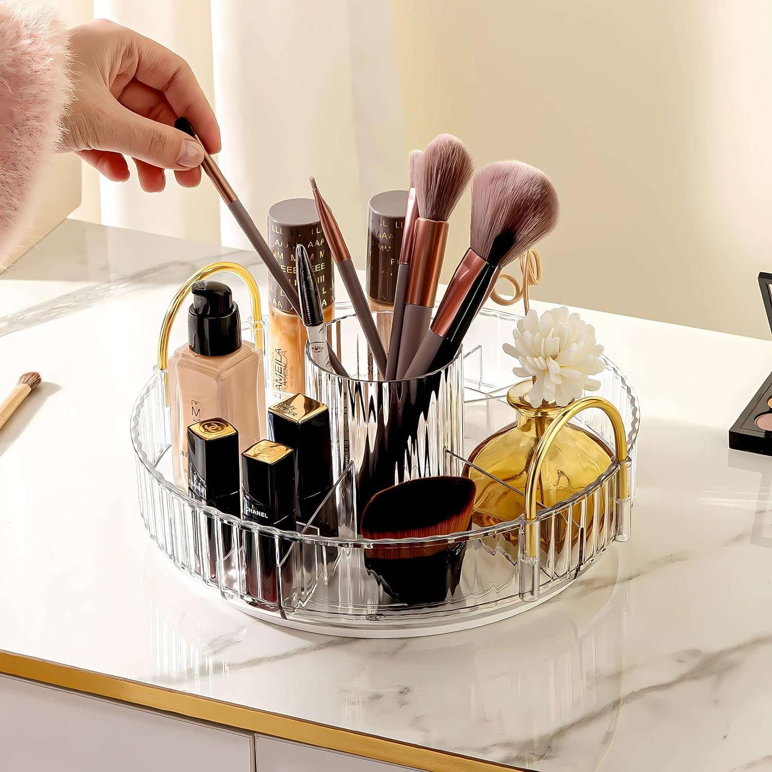 360 Rotating Makeup Organizer Perfume Organizer for Dresser Bathroom Counter Organizer with Makeup Brush Holder