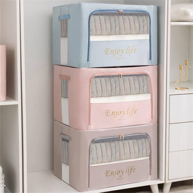 Folding Storage Box Satin Drill Clothing Storage Container Organizing Storage Bag Quilt Bag With Zipper Portable Handing
