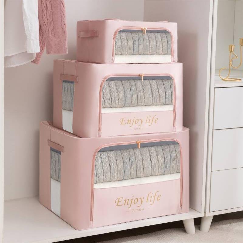 Folding Storage Box Satin Drill Clothing Storage Container Organizing Storage Bag Quilt Bag With Zipper Portable Handing