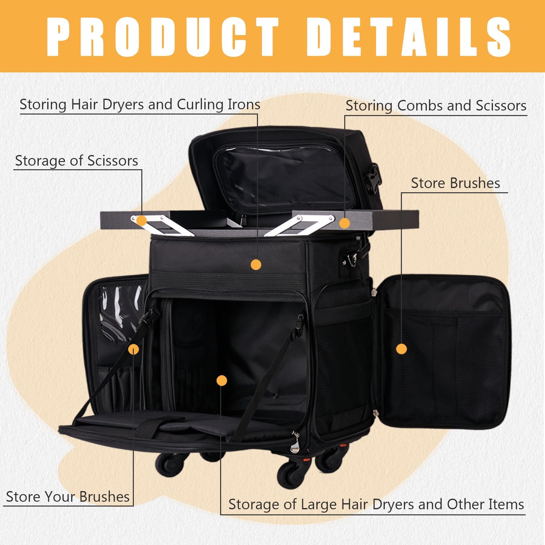 Factory Wholesale Large Capacity Removable Silent Wheel Cosmetic Makeup Travel Case Rolling Makeup Case Luggage Organizer Bag