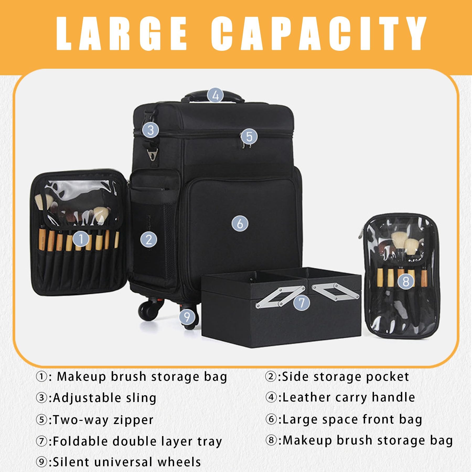 Factory Wholesale Large Capacity Removable Silent Wheel Cosmetic Makeup Travel Case Rolling Makeup Case Luggage Organizer Bag