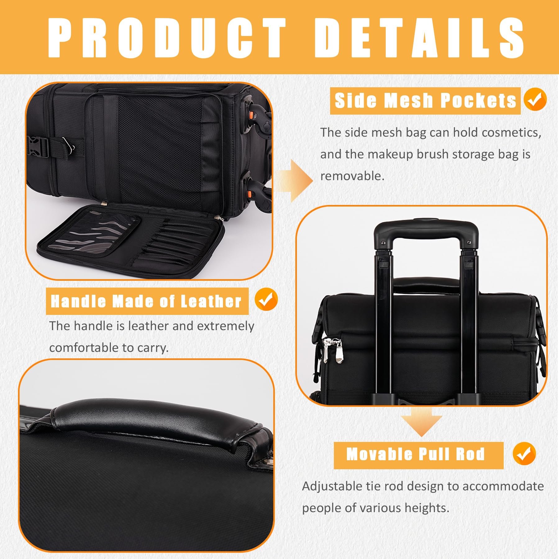 Factory Wholesale Large Capacity Removable Silent Wheel Cosmetic Makeup Travel Case Rolling Makeup Case Luggage Organizer Bag