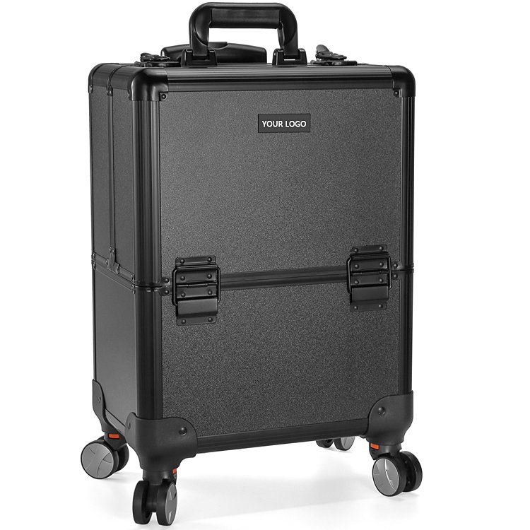 Aluminum Rolling Makeup Cosmetic Train Case Makeup Kit Beauty Box Makeup Trolley Case