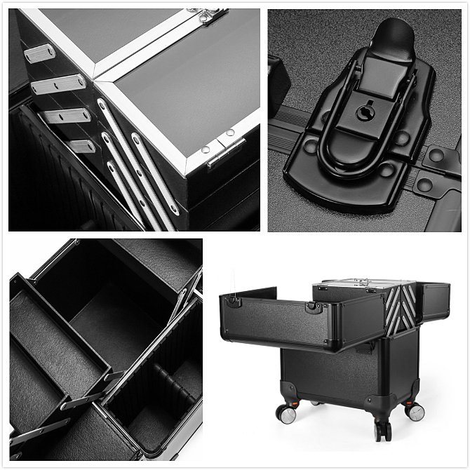 Aluminum Rolling Makeup Cosmetic Train Case Makeup Kit Beauty Box Makeup Trolley Case