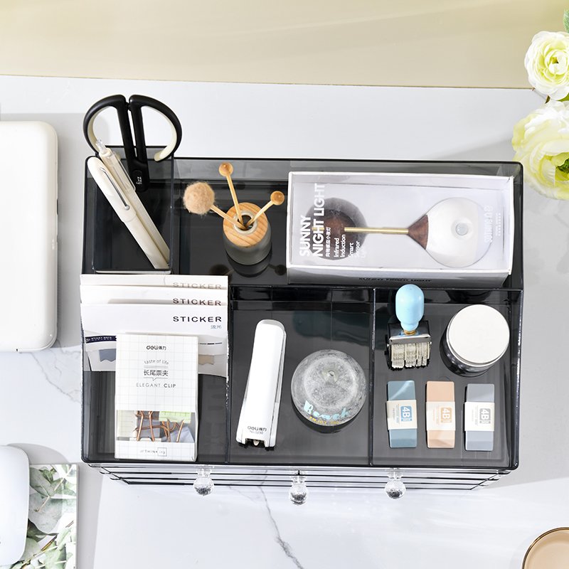 home office plastic Desktop transparent Stationery storage box desk cosmetic storage bin makeup organizer container with Drawer