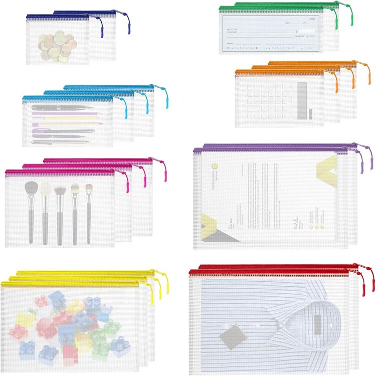 Wholesale Waterproof Trendy Strationery Recycling A3 A4 A5 Mesh Zipper Storage Pouch Bag PVC Mesh Document File Bag