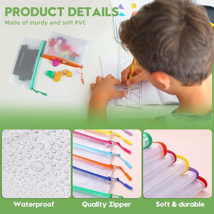 Wholesale Waterproof Trendy Strationery Recycling A3 A4 A5 Mesh Zipper Storage Pouch Bag PVC Mesh Document File Bag