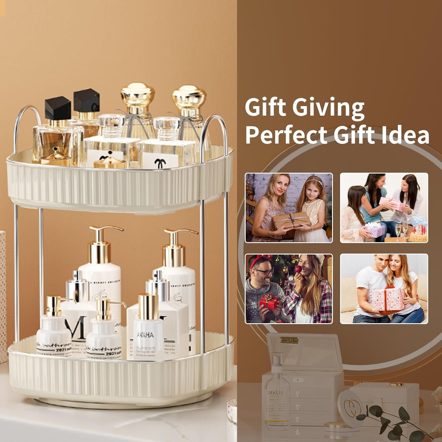 360 Rotating 2-tier Bathroom Counter Stand Sink Organizer Countertop for Dresser