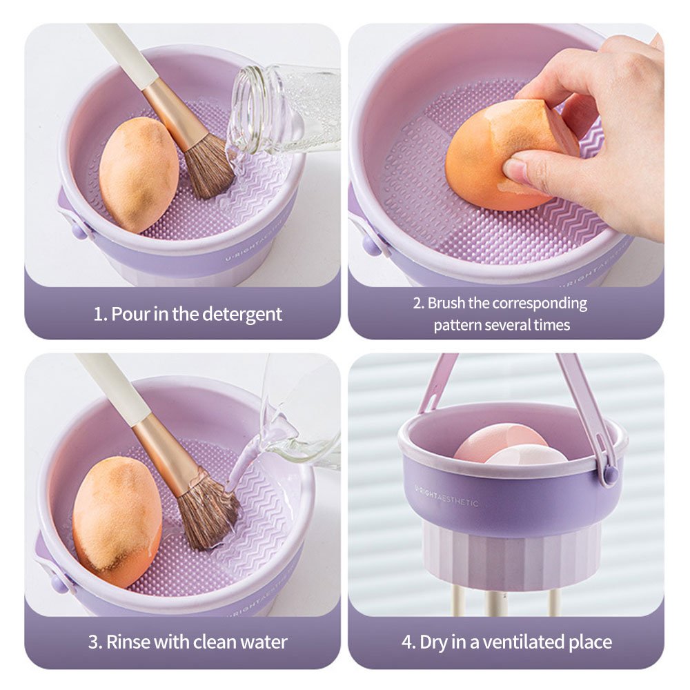 3 in 1 Silicone Makeup Brush Cleaner Mat Bowl Cleaning Drying Holder Cleaning Tool Organizer