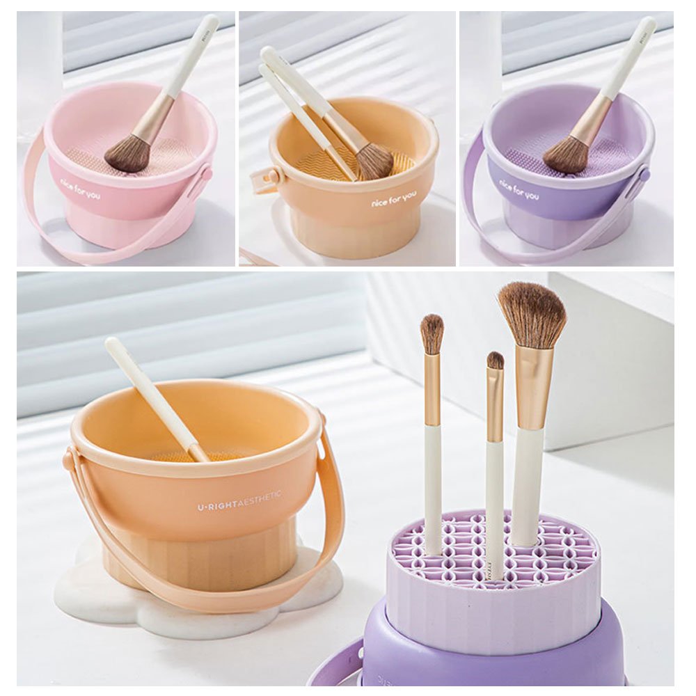 3 in 1 Silicone Makeup Brush Cleaner Mat Bowl Cleaning Drying Holder Cleaning Tool Organizer