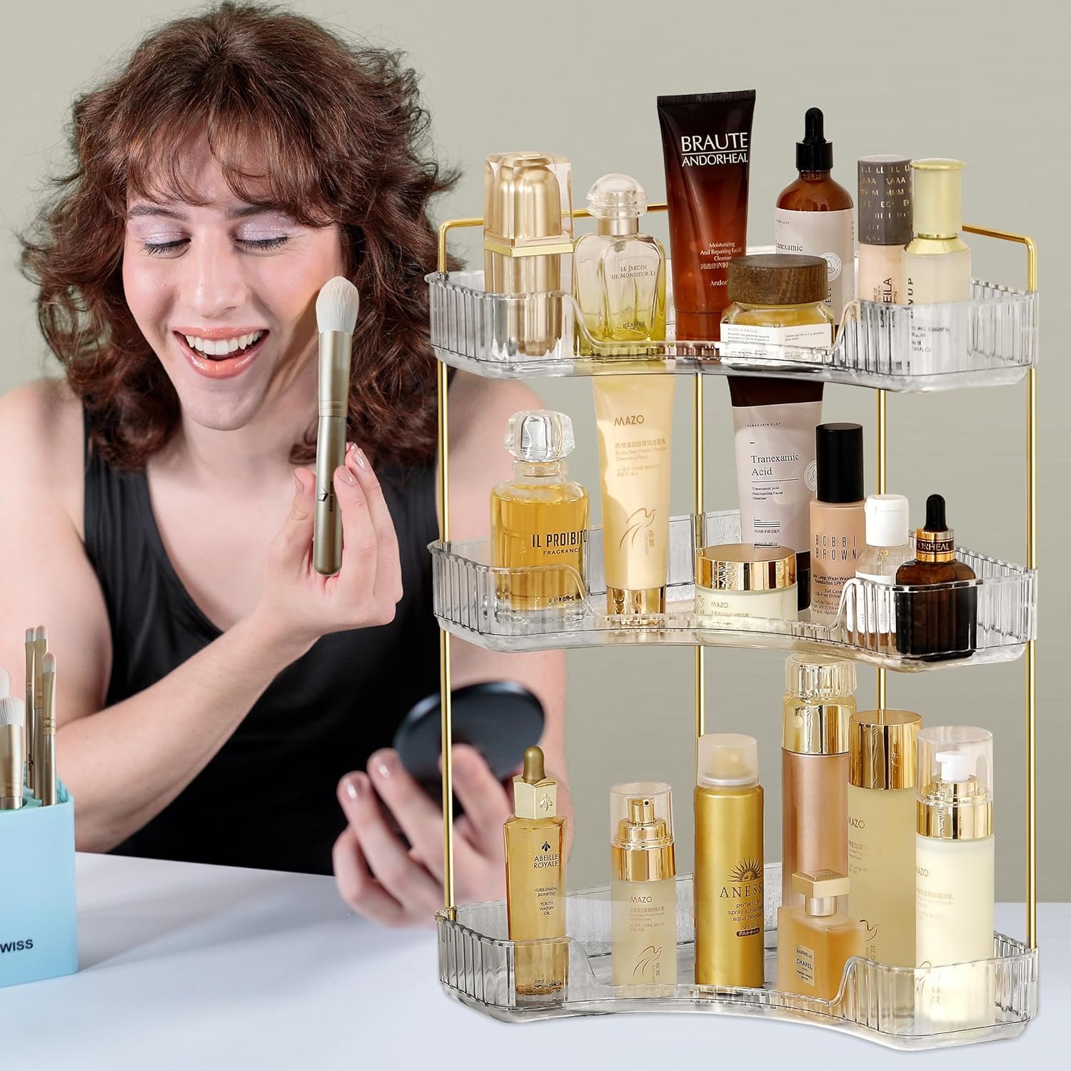 Corner Bathroom Counter Organizer Bathroom Countertop Shelf Makeup Organizer for Vanity Perfume Tray for Corner Storage