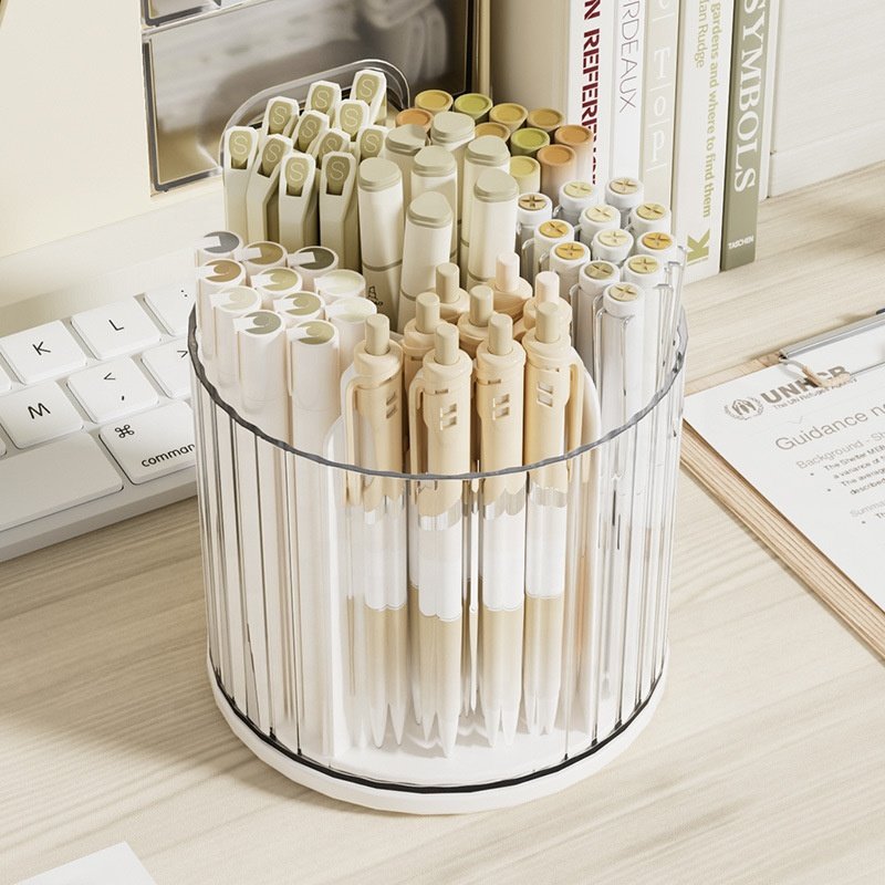 360 Degree Desktop Rotating Makeup Brush Pen Holder With Drawers Dresser Plastic Cosmetic Organizer For Stationery Bathroom