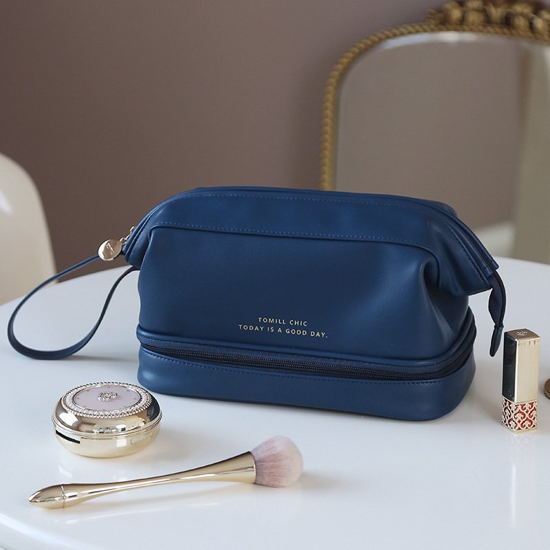 Classics Custom Luxury PU Leather Makeup Bag Large Capacity Waterproof Storage Bag Travel Portable Dry Wet Separation Makeup Bag