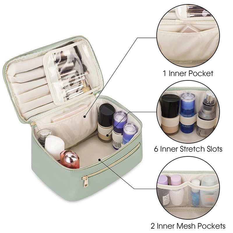 Custom Large Capacity Water Resistant PU Leather Travel Makeup Bag Travel Make Up Organizer Cosmetic Brush Bags Case for Women